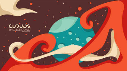 modern clouds space with stars hand drawn background wallpaper japanese anime inspired edition 9 of 20 mars theme color red green white