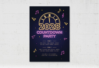 Neon Nye New Years Eve Party Flyer Poster with Countdown Clock