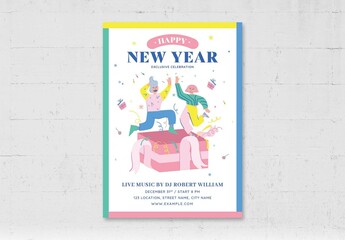 Nye New Year Flyer with Bright Vibrant Cartoon Style
