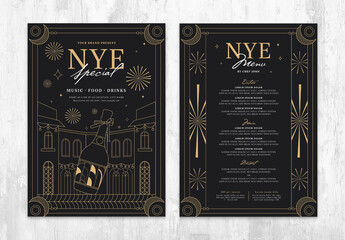 Art Deco Nye New Years Eve Party Flyer Poster Menu Layout