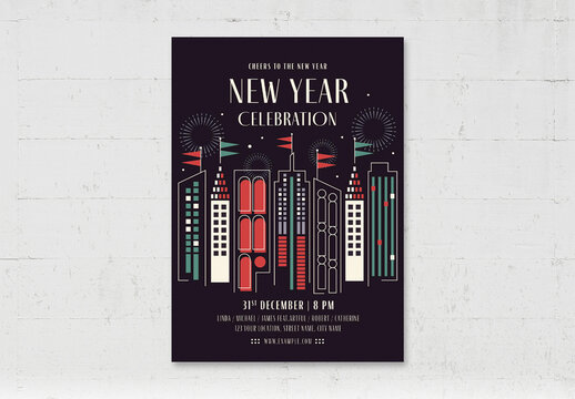 Retro Nye New Years Eve Party Flyer Poster with Mid Century Style
