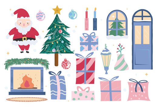 Cute Christmas Clipart Illustrations Vector with Soft Pastel Colours