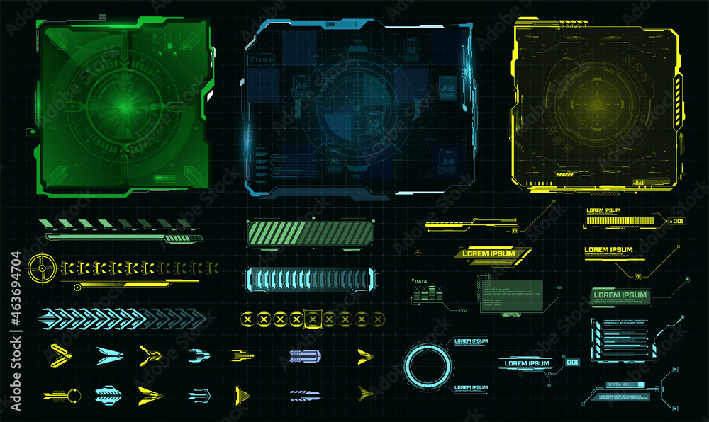 Aufkleber futuristic hud-style frame for gui, ui, ux and web design. callouts, arrows, labels, information pan