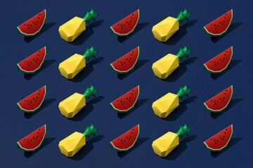 Seamless pattern with pineapple and watermelon slices