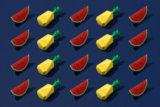 Seamless pattern with pineapple and watermelon slices