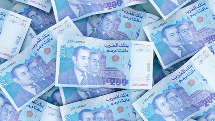 Fototapeta na wymiar two hundred dirhams banknotes stacks, moroccan money, 200 dirhams, 3d render