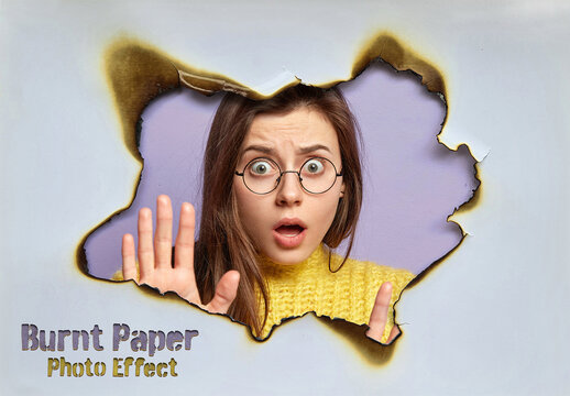 Hole in Burnt Paper Sheet Photo Effect Mockup
