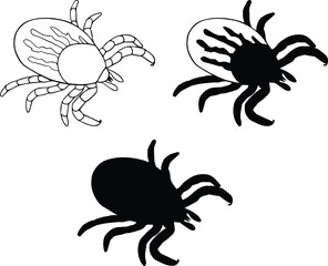 Tick Insect Clipart Set - Outline and Silhouette