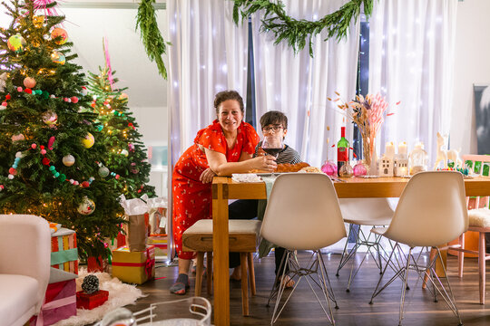 Mother and son celebrating Christmas together