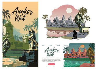 design kit Angkor Wat, Siem Reap, Cambodia with decorative background, landmarks, travel and tourist attraction