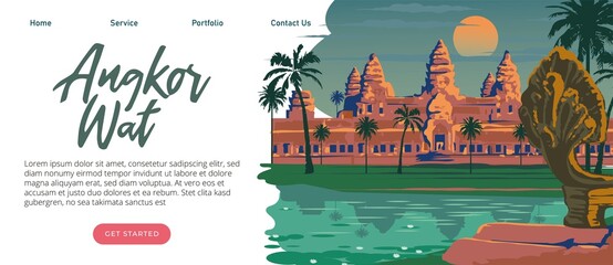 Angkor Wat, Siem Reap, Cambodia with Decoration Background, Landmarks, Travel and Tourist Attraction