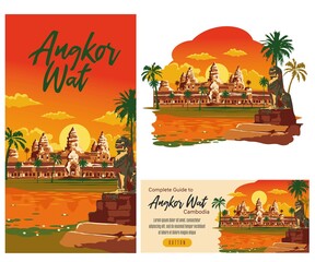 design kit Angkor Wat, Siem Reap, Cambodia with decorative background, landmarks, travel and tourist attraction