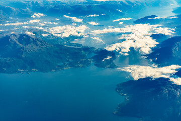 Fototapeta na wymiar View from airplane to fjords in Norway