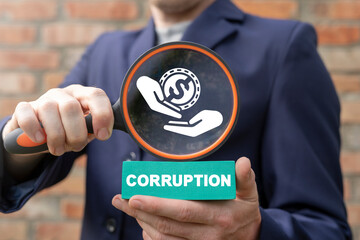 Concept of stop corruption. AML Anti Money Laundering. Corrupt activities search and control. Venality problem.