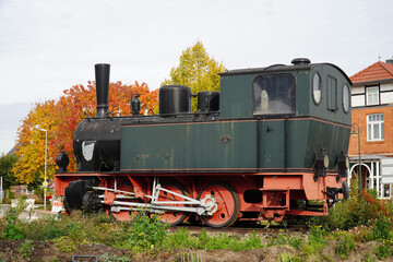 Meter gauge - locomotive, box - steam locomotive, which was in operation as a locomotive from the year 1899 in the area of Bruchhausen Diepholz, Lower Saxony, Germany.