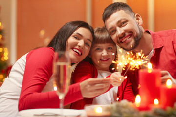 Family celebrating Christmas at home