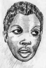 Art portrayal of a good-looking and remarkable african american face looking to the side. Pencil drawing.