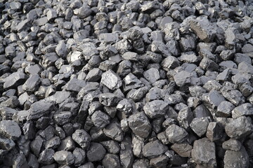 Pile of hard coal necessary to fire old steam locomotives in the railroad station of Bruchhausen Vilsen, district of Diepholz, Lower Saxony, Germany.