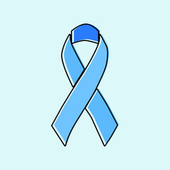Blue Awareness Ribbon. blue ribbon vector with outlines, prostate awareness symbol, isolated on blue background. eps 10