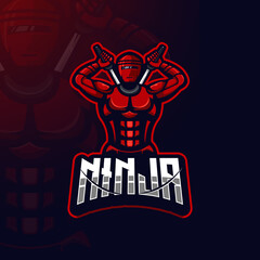 Ninja robot with two sword detailed esports gaming logo template