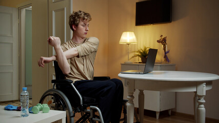 Fototapeta premium A disabled man is spreading his arm in different sides 