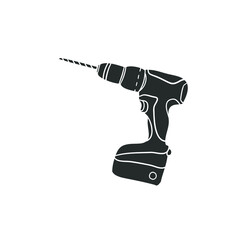 Drill Tool Icon Silhouette Illustration. Repair Instruments Vector Graphic Pictogram Symbol Clip Art. Doodle Sketch Black Sign.