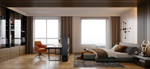 3d render of luxury hotel bedroom suite
