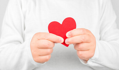 Fototapeta premium Bright heart care concept in the hands of a child