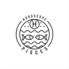 fish zodiac of pisces logo line art simple minimalist vector illustration template icon design. horoscope sign mysticism and astrology symbol