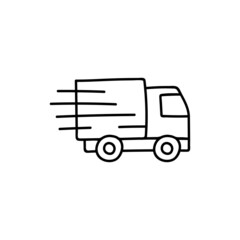 fast Delivery truck icon, fast shipping vehicle icon in flat black line style, isolated on white background 