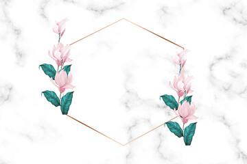 Illustration of abstract logo background with two flowers on marble background