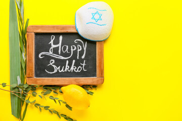 Composition for Sukkot celebration on color background