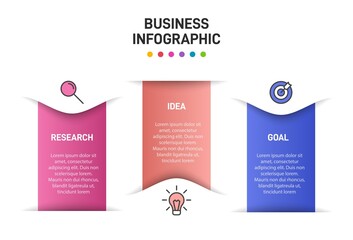 Concept of arrow business model with 3 successive steps. Three colorful graphic elements. Timeline design for brochure, presentation. Infographic design layout.