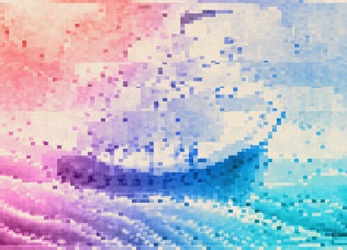 Magic Carrier On Wavy Glitch Ocean