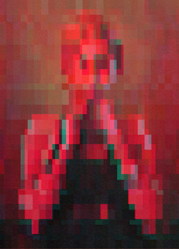 Red Glitch Woman Portrait