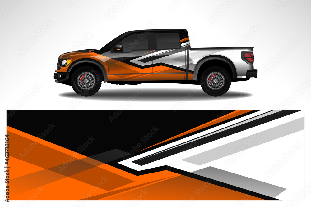 Wall mural Car wrap design race livery vehicle decal vector. Graphic abstract stripe racing background kit designs for vehicle, race car, rally, adventure and livery - Wall murals