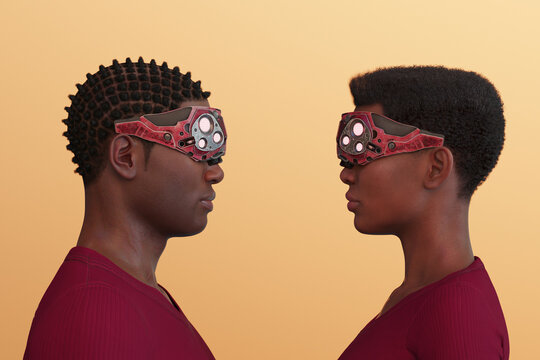 African couple wearing VR headsets - Powered by Adobe