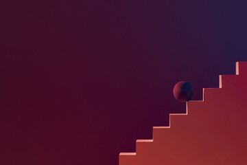 Red stair with ball for product display advertisement.