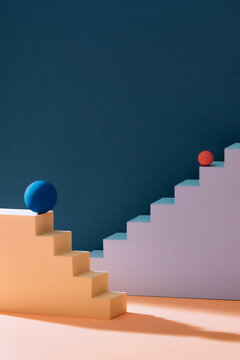 Abstract minimal background with balls and stairs