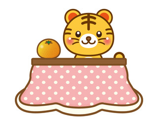 こたつでくつろぐトラのイラスト＿ベクター