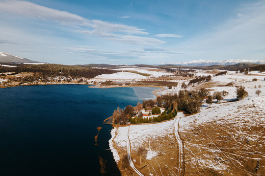 Aerial photo of lake shore