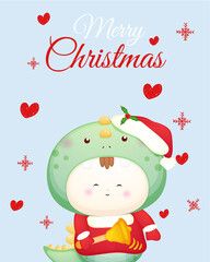 Obraz premium Cute baby santa costume for merry christmas card illustration Premium Vector