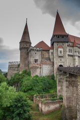 Naklejka premium ROMANIA , Corvin Castle, Hunyadi Castle or Hunedoara Castle, july 2021 Transylvania, 