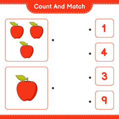 Count and match, count the number of Apple and match with the right numbers. Educational children game, printable worksheet, vector illustration