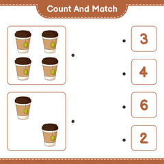 Count and match, count the number of Tea Cup and match with the right numbers. Educational children game, printable worksheet, vector illustration