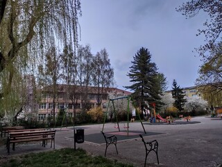 General school no. 1 and the playground in Bistrita, Romania 2021