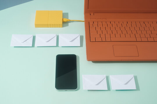 Communication And Business Still Life Concept With Envelopes