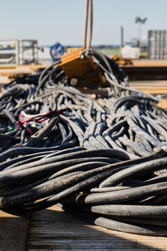 Pipes and hoses at a gas drilling operation