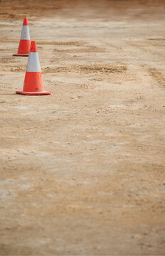 Workste with traffic cones and copyspace

