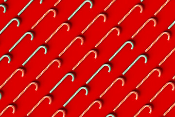 pattern Candy cane - Christmas candy on red background